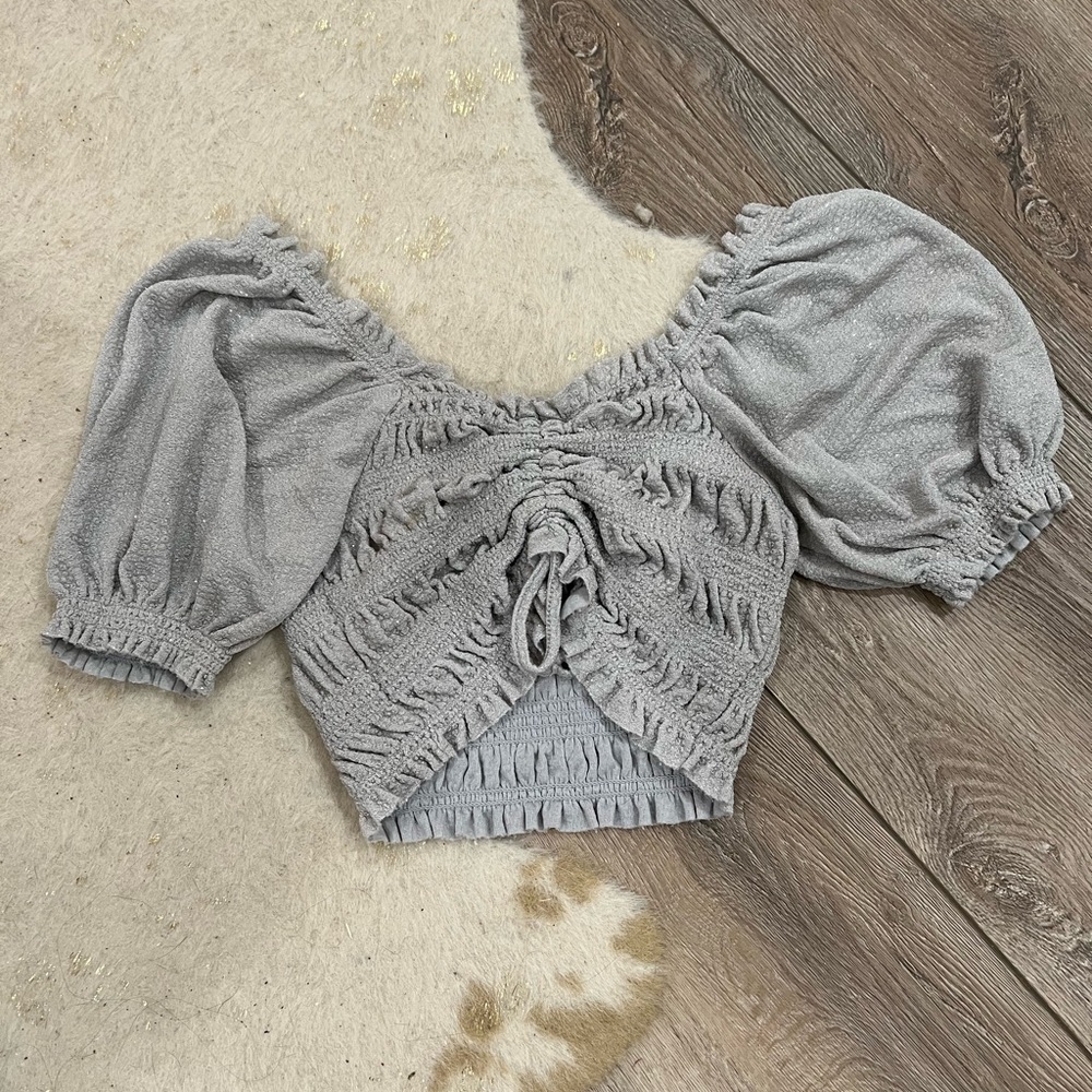 Urban outfitters smocked glitter silver crop top - Picture 5 of 6